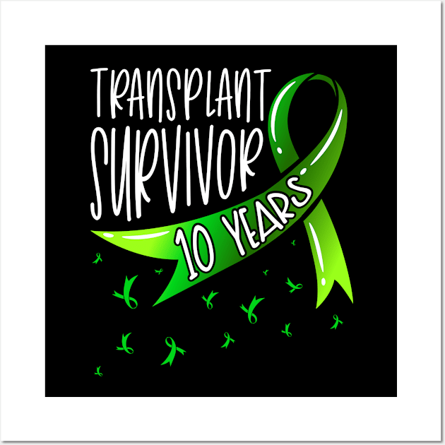 10 Year Organ Transplant Survivor Green Ribbon Wall Art by Gold Wings Tees